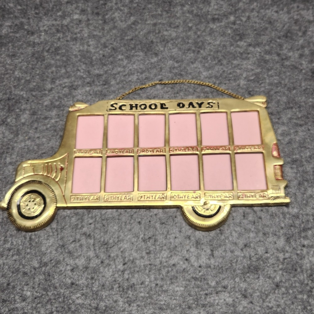 Vintage Brass School Days Bus Photo Picture Frame Grades 1-12 Made in India